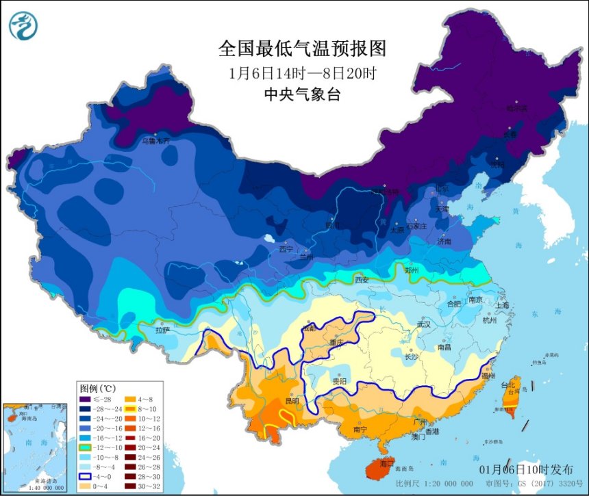                     寒潮蓝色预警继续！最低气温0℃线将南压至华南北部                    2