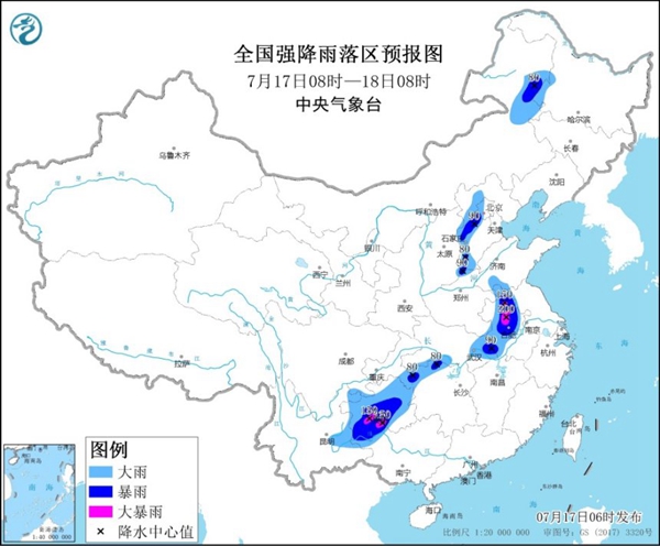                     暴雨黄色预警：安徽贵州等地部分地区有大暴雨                    1