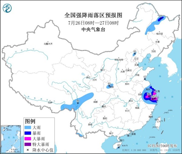                     暴雨橙色预警：浙江上海江苏安徽部分地区有大暴雨                    1