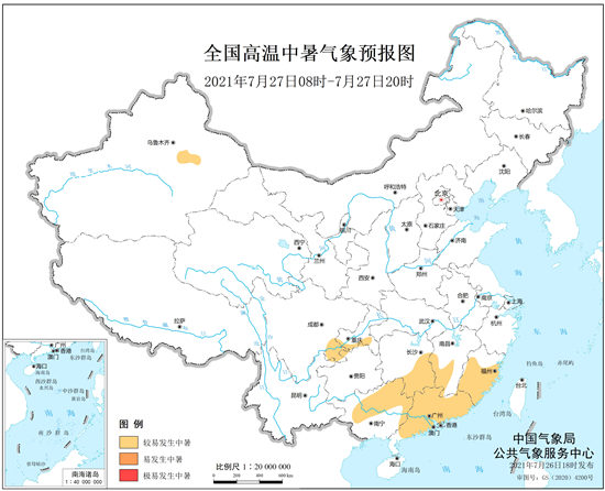                     健康气象预报：福建江西湖南等地部分地区较易发生中暑                    1