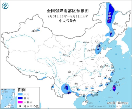                    暴雨预警：东北华北云南等地部分地区有大到暴雨                    1