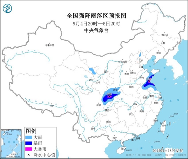                    暴雨黄色预警继续：山东江苏四川等地部分地区有大暴雨                    1